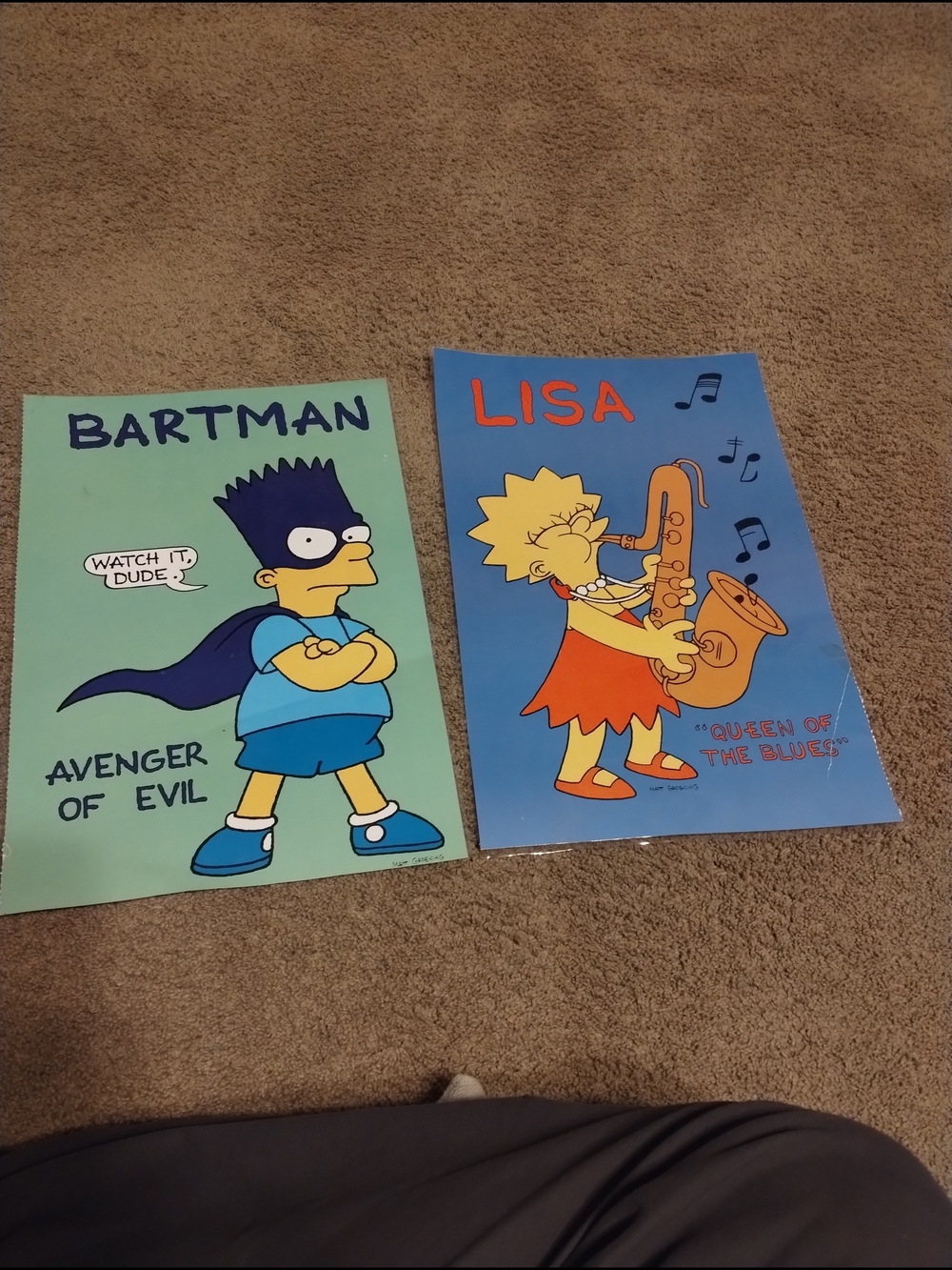 Vintage 1990 Bartman & Lisa Simpson Double Poster Set Laminated - Bright